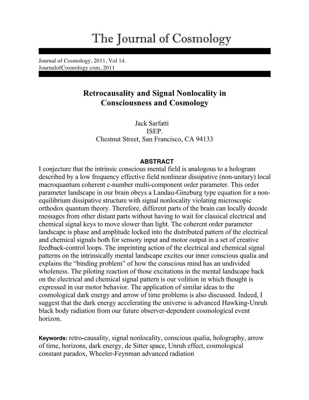 Retrocausality and Signal Nonlocality in Consciousness and Cosmology