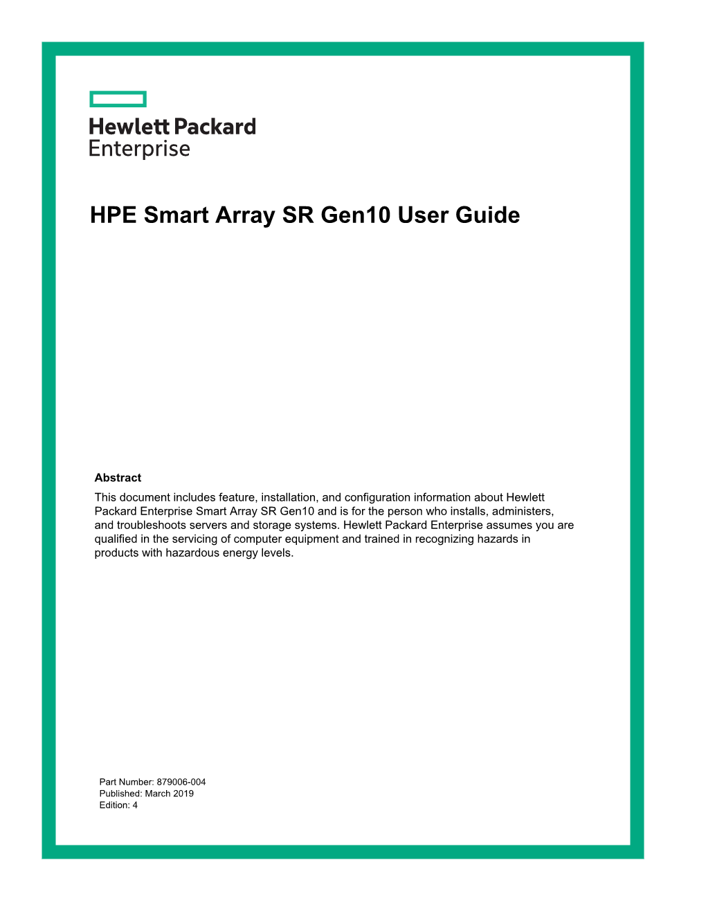 HPE Smart Array SR Gen10 User Guide