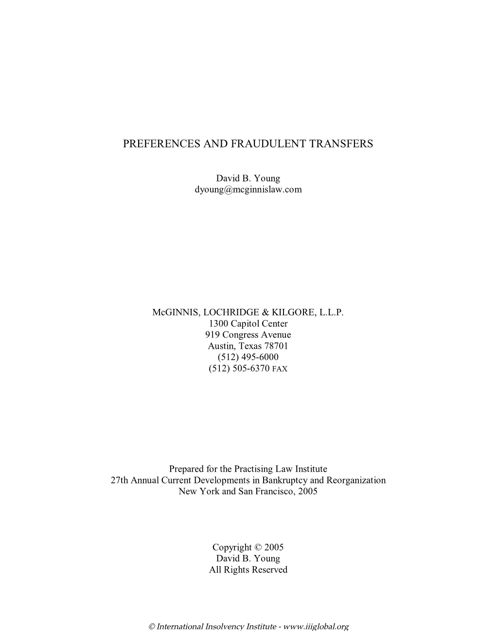 Preferences and Fraudulent Transfers