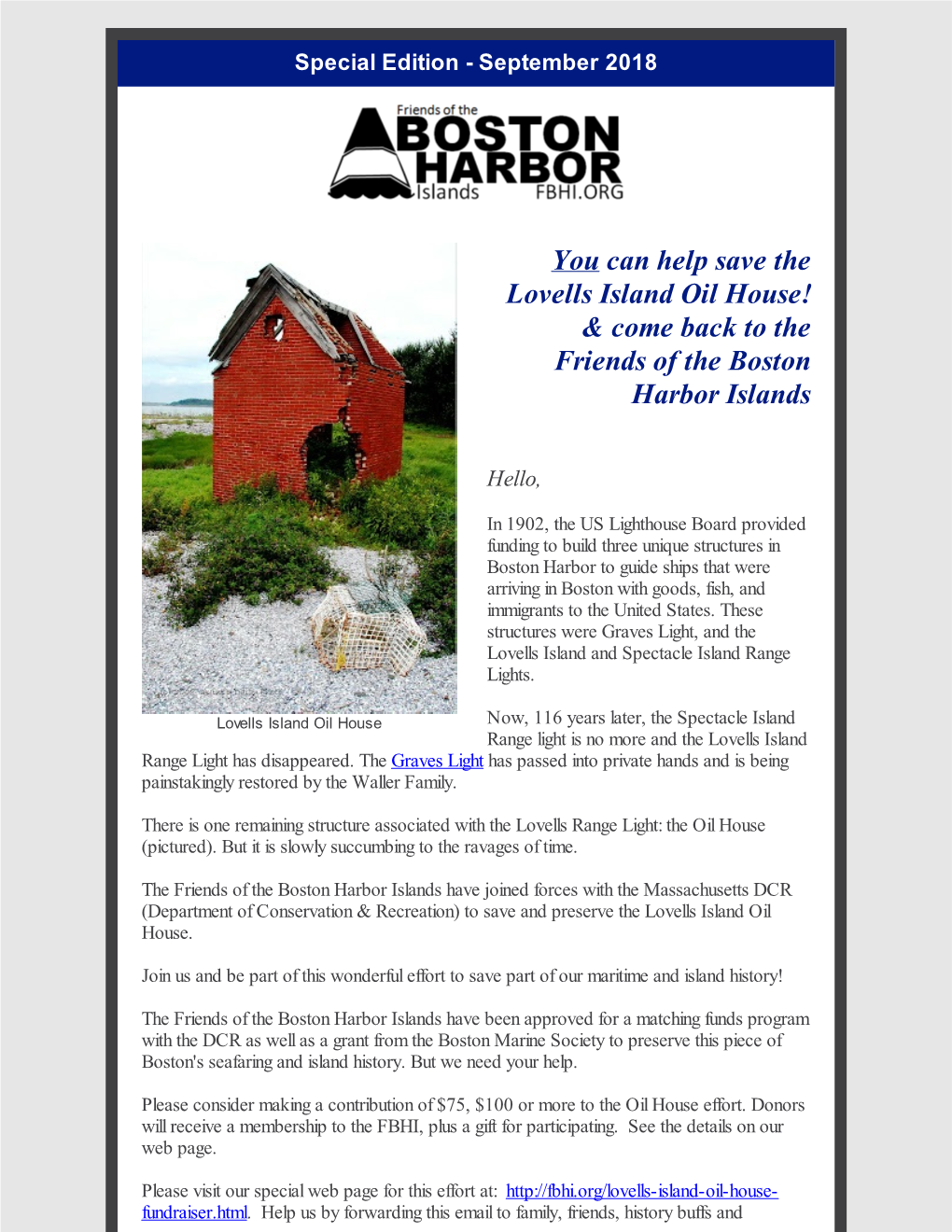 You Can Help Save the Lovells Island Oil House! & Come Back to the Friends of the Boston Harbor Islands