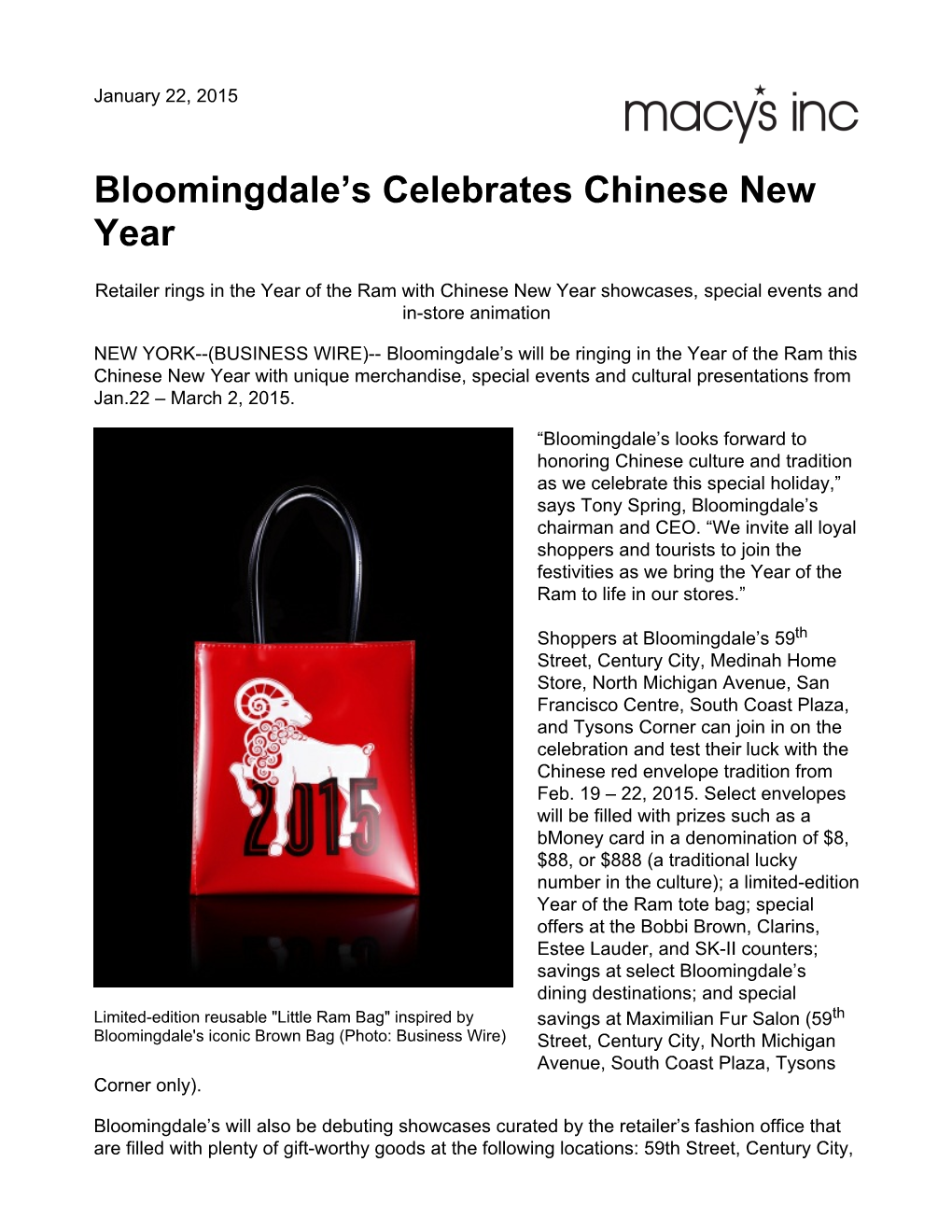 Bloomingdale's Celebrates Chinese New Year