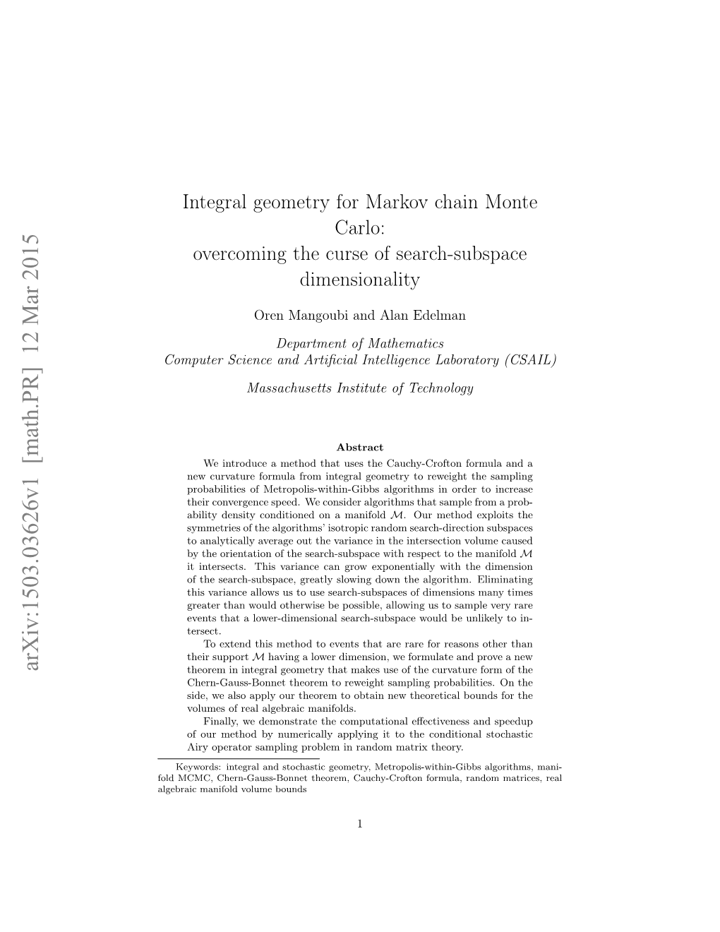 Integral Geometry for Markov Chain Monte Carlo: Overcoming the Curse of Search-Subspace Dimensionality