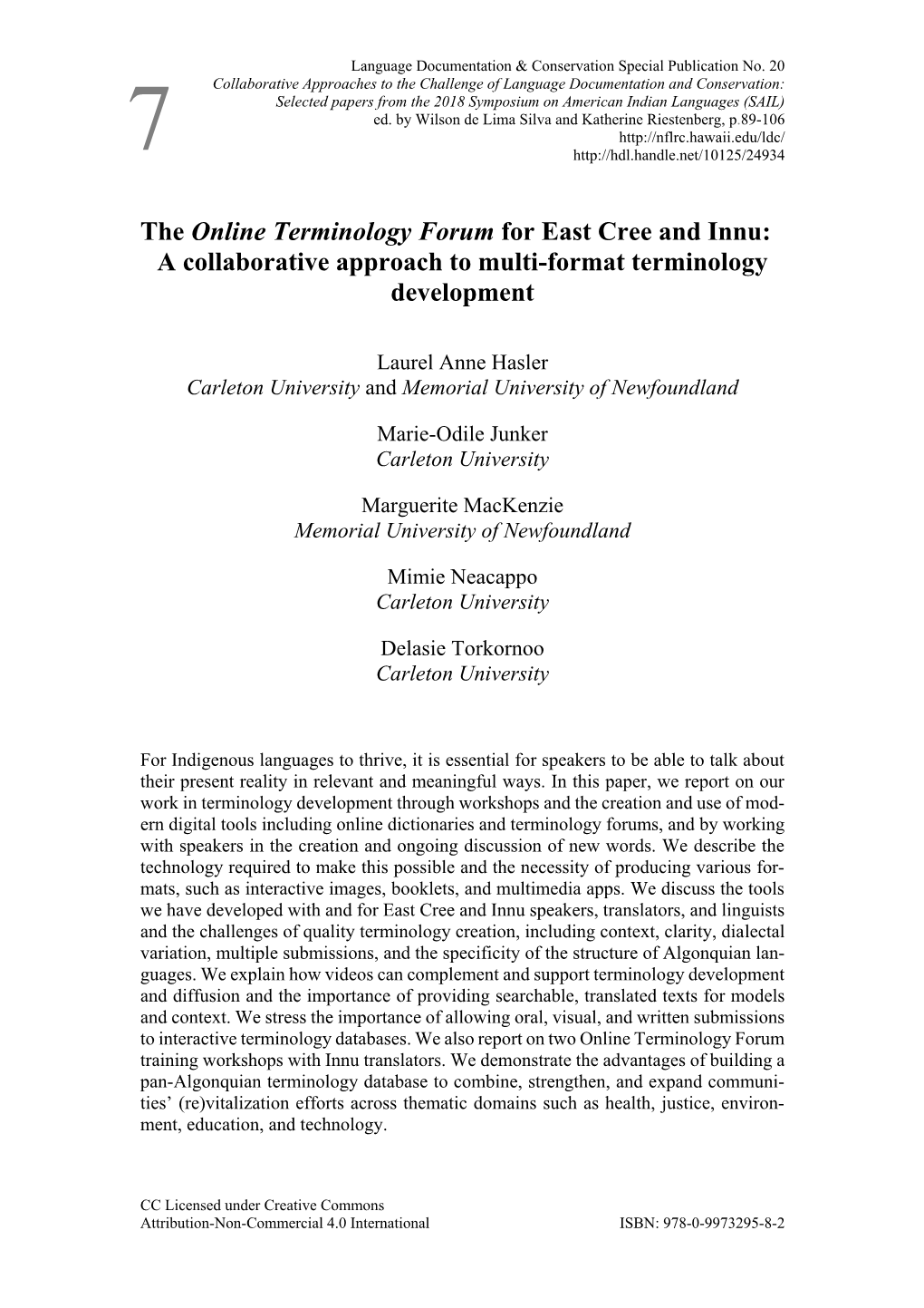 The Online Terminology Forum for East Cree and Innu: a Collaborative Approach to Multi-Format Terminology Development