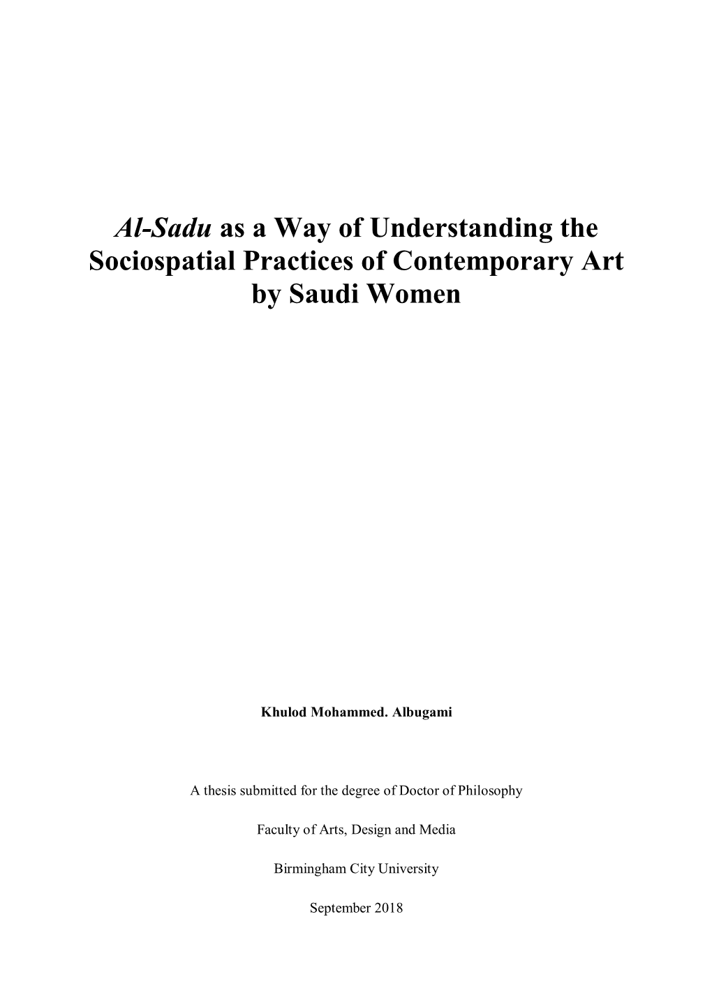 Al-Sadu As a Way of Understanding the Sociospatial Practices of Contemporary Art by Saudi Women