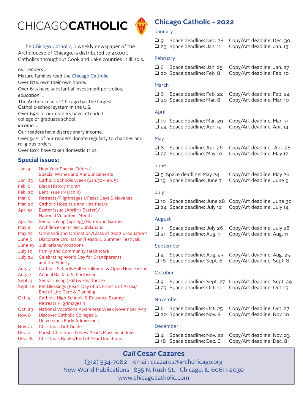 2021 Rate Card and Calendar