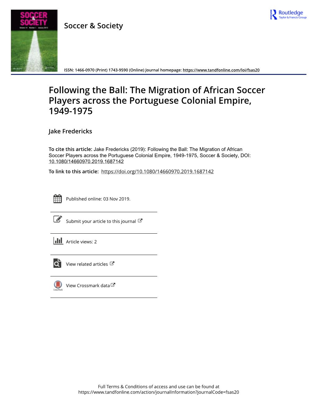 Following the Ball: the Migration of African Soccer Players Across the Portuguese Colonial Empire, 1949-1975