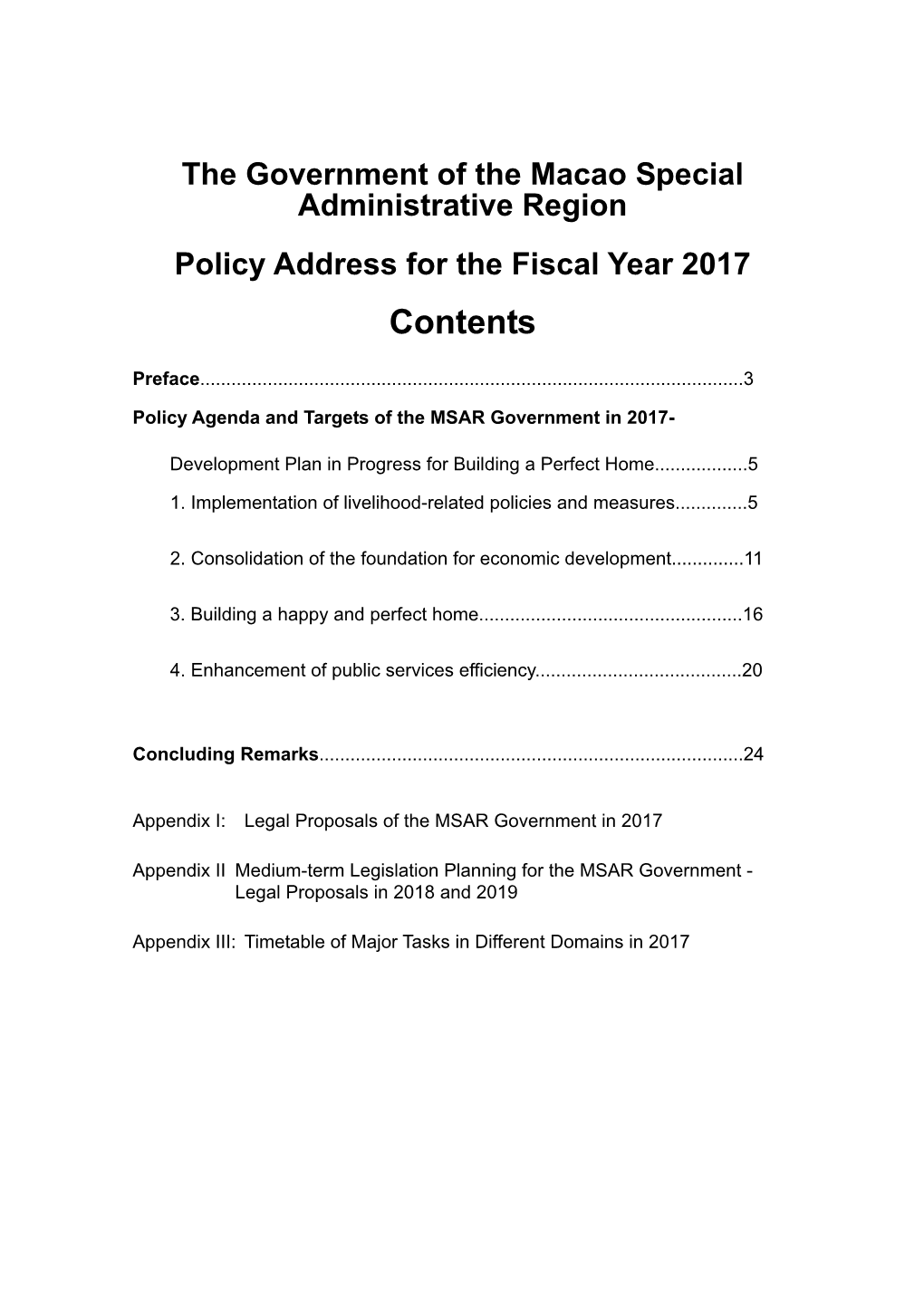 Policy Address for the Fiscal Year 2017 Contents