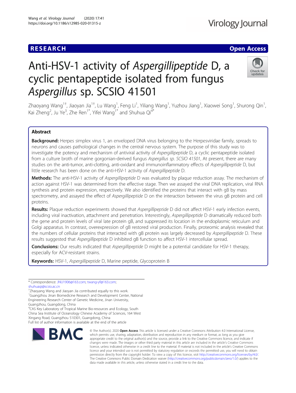 Anti-HSV-1 Activity of Aspergillipeptide D, a Cyclic Pentapeptide Isolated from Fungus Aspergillus Sp