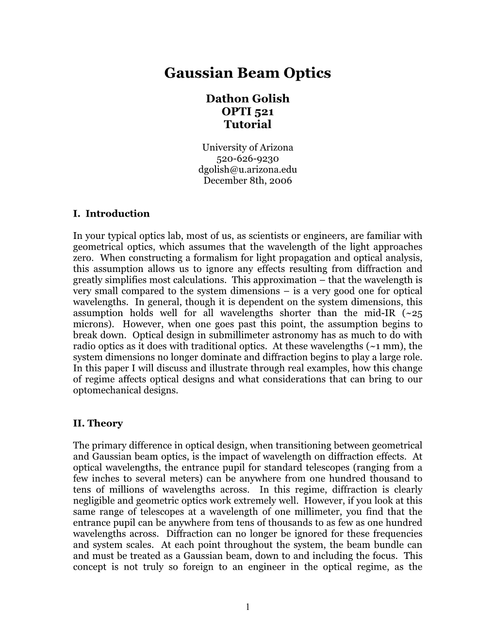 Gaussian Beam Optics