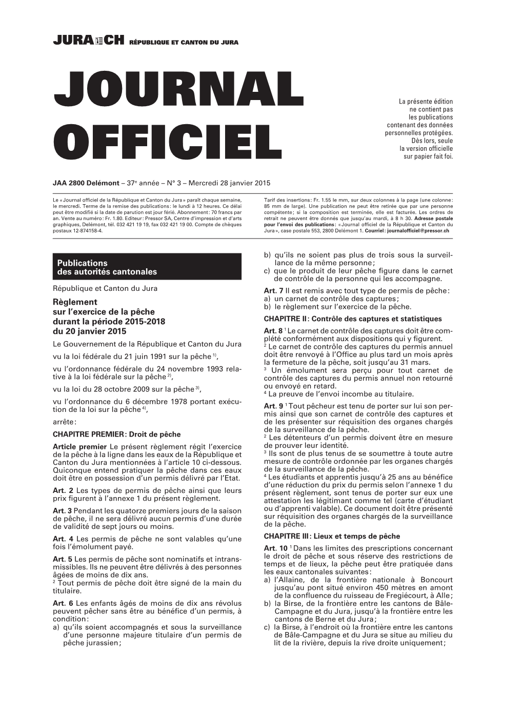 Journal Officiel No 03 Du 28.01.2015