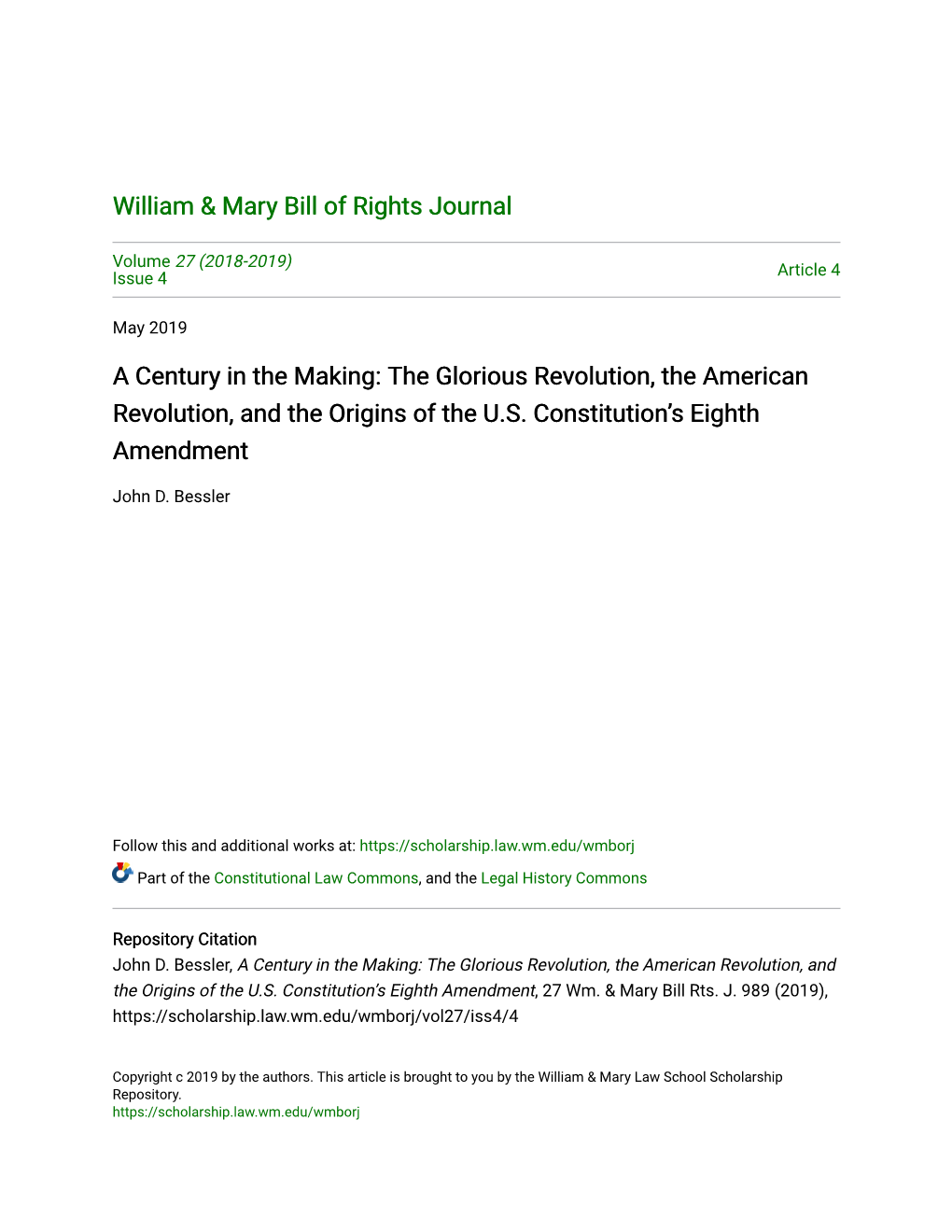 A Century in the Making: the Glorious Revolution, the American Revolution, and the Origins of the U.S