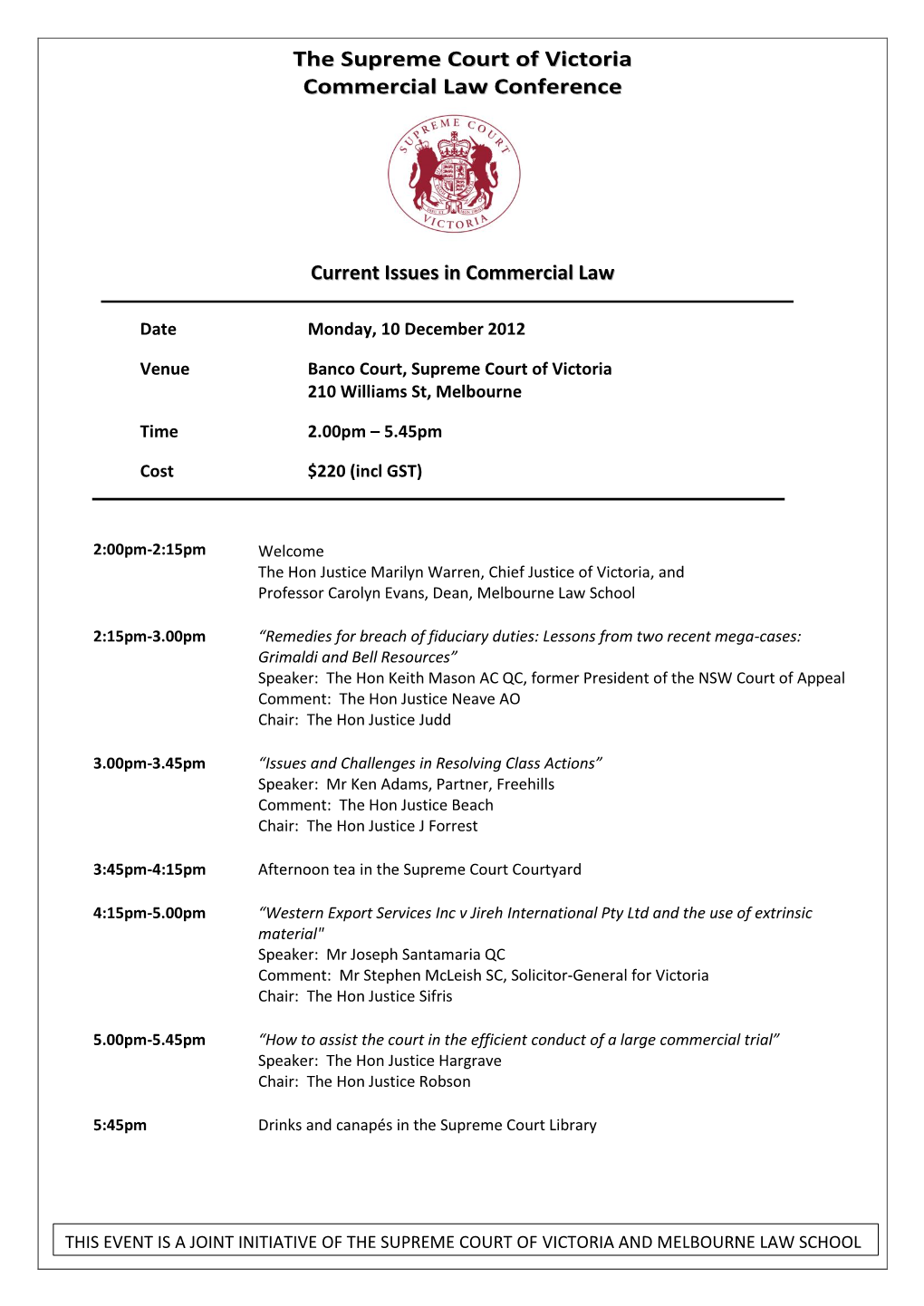 The Supreme Court of Victoria Commercial Law Conference