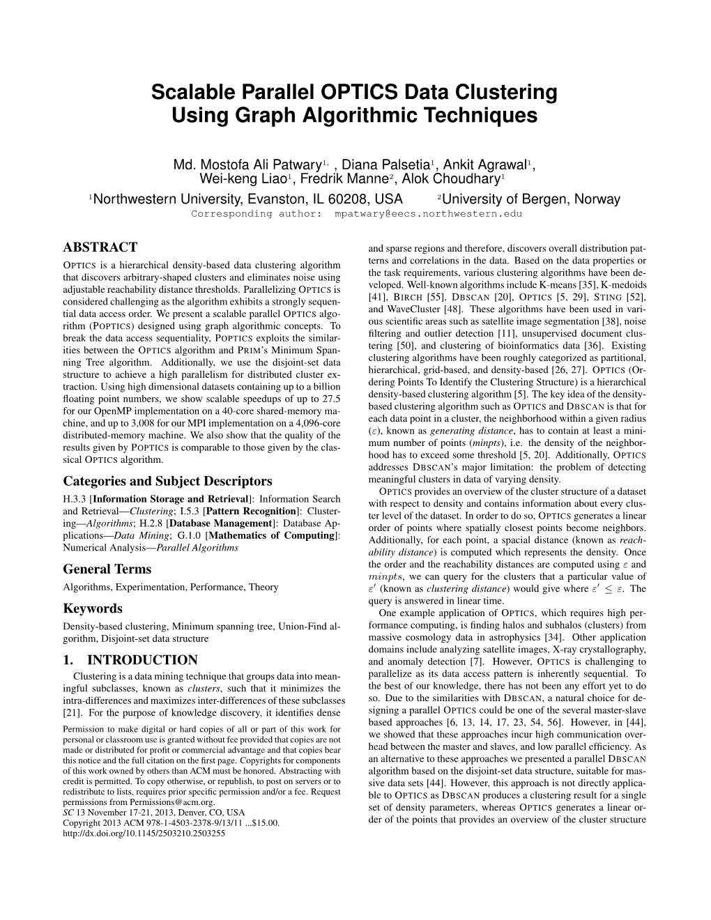 Scalable Parallel OPTICS Data Clustering Using Graph Algorithmic Techniques