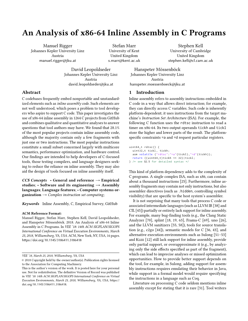 An Analysis of X86-64 Inline Assembly in C Programs