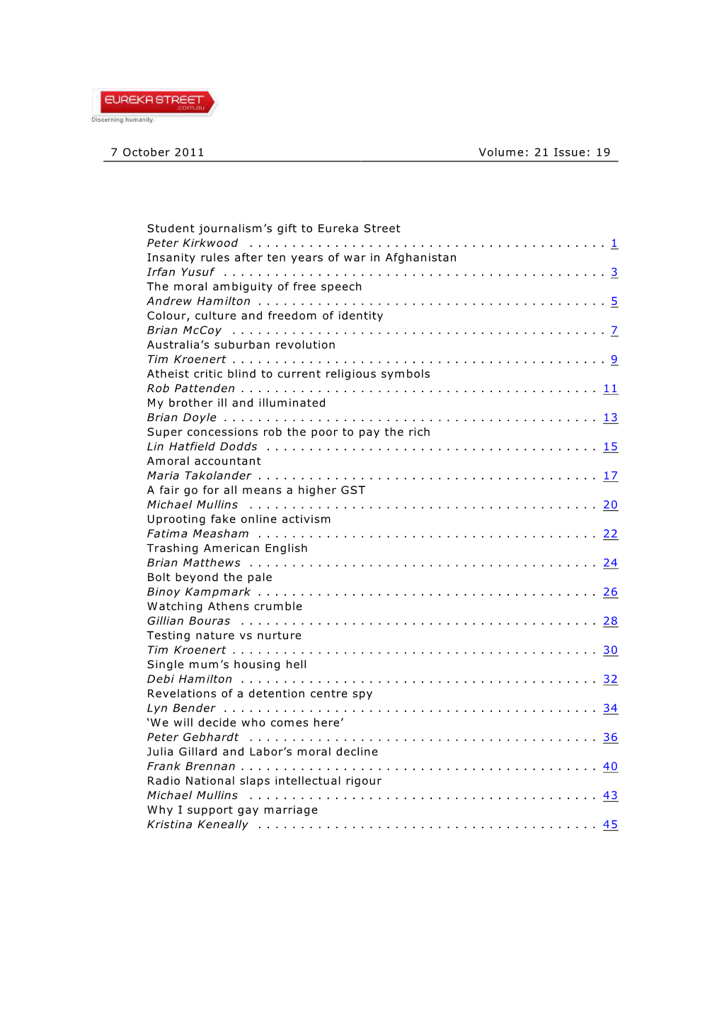 7 October 2011 Volume: 21 Issue: 19 Student Journalism's