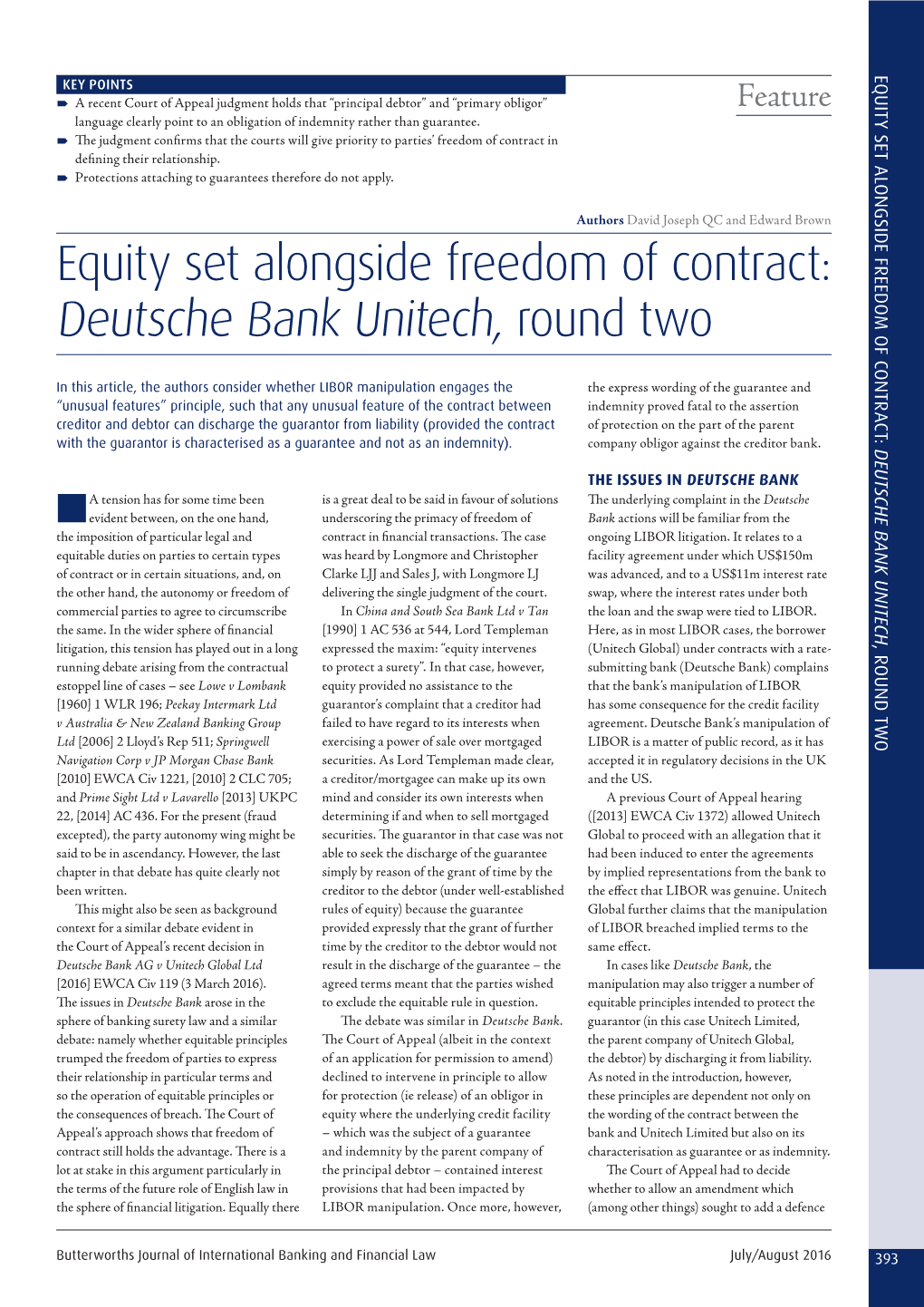 Equity Set Alongside Freedom of Contract: Deutsche Bank Unitech, Round Two