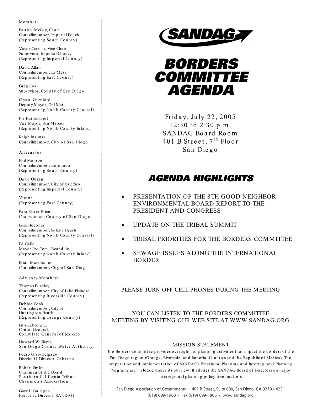 Borders Committee Agenda