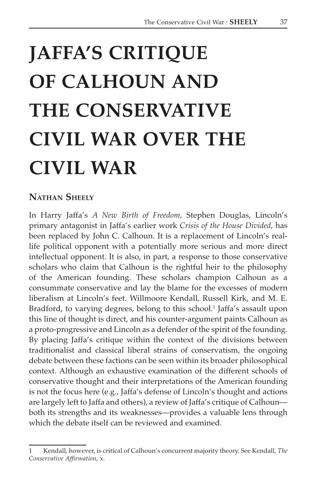 Jaffa's Critique of Calhoun and the Conservative Civil War