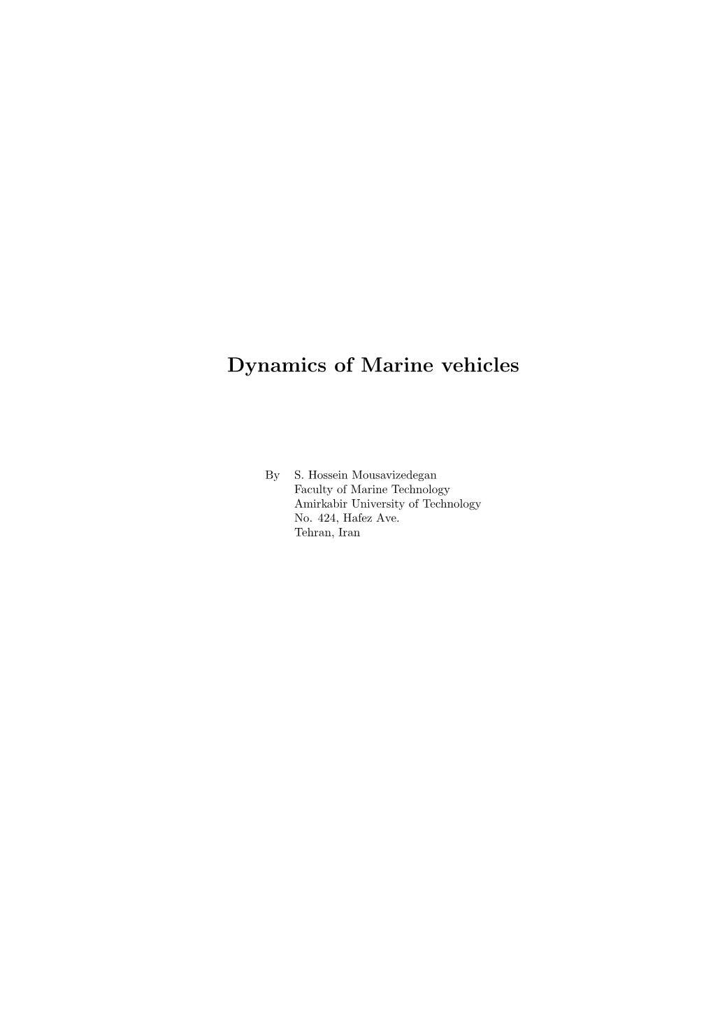 Dynamics of Marine Vehicles