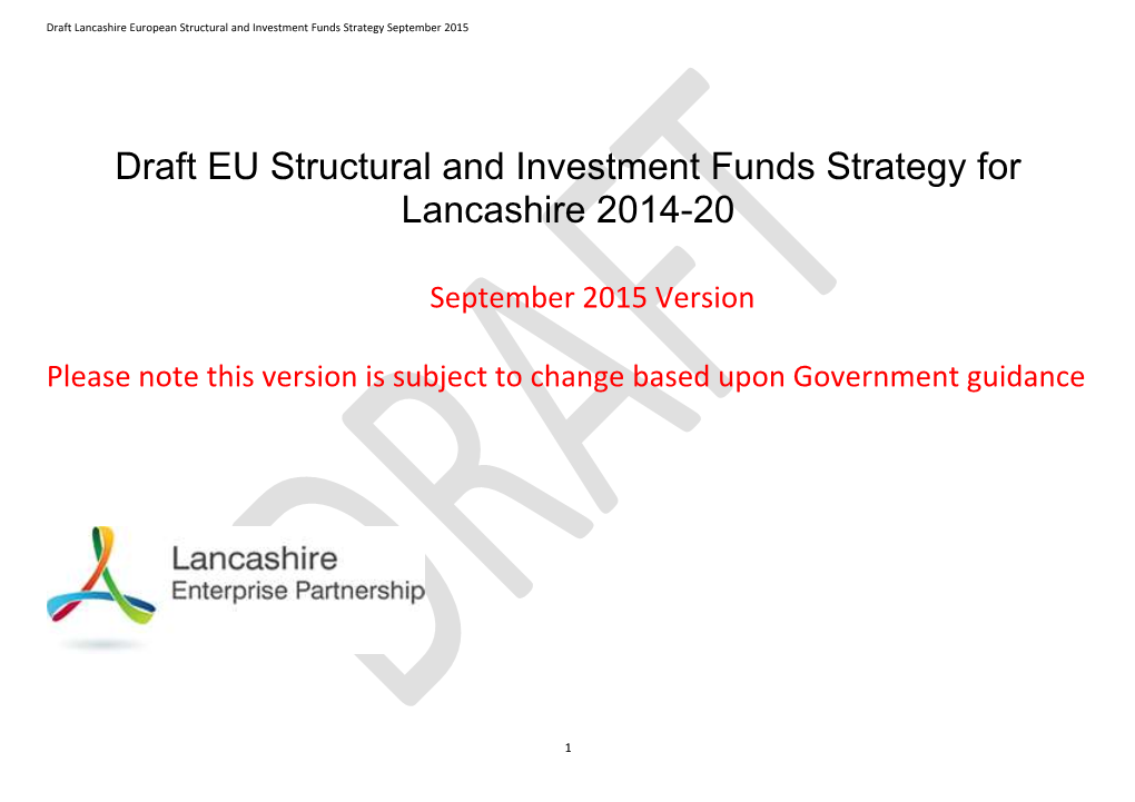 EU Structural and Investment Funds Strategy for Lancashire 2014-20