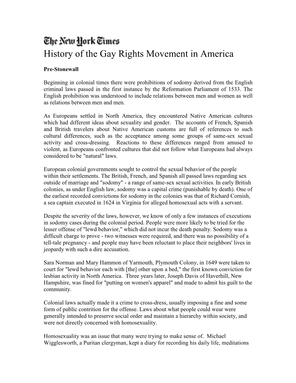 History of the Gay Rights Movement in America