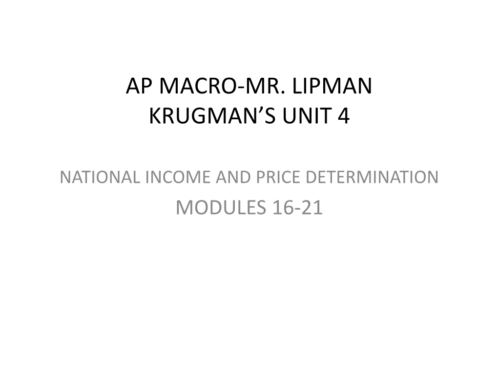 Ap Macro-Mr. Lipman Krugman's Unit 4