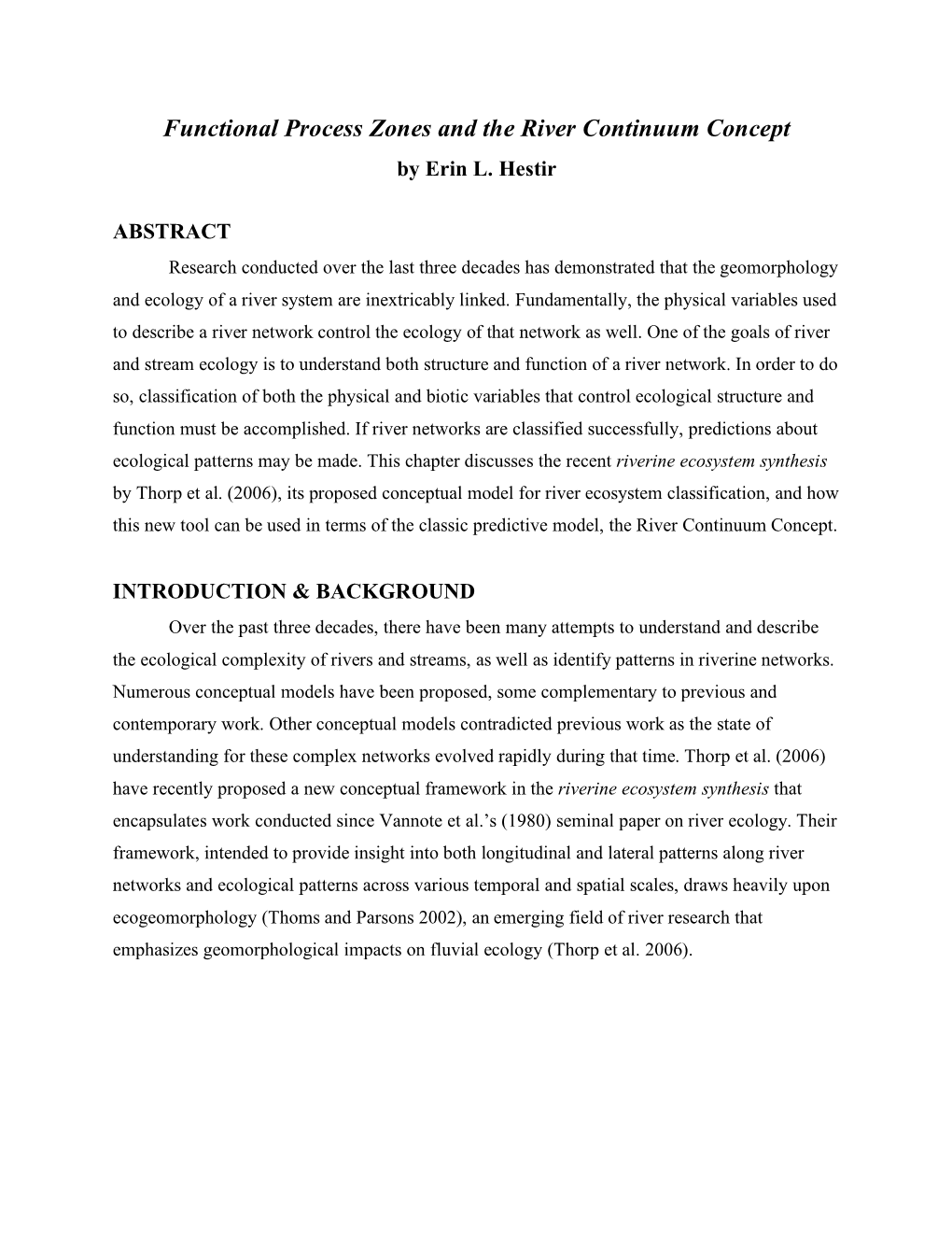 Functional Process Zones and the River Continuum Concept by Erin L