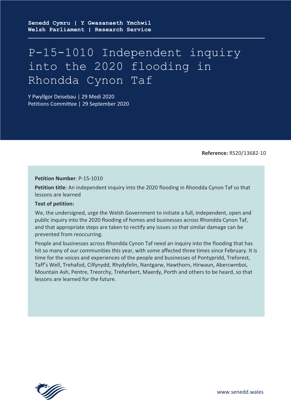 An Independent Inquiry Into the 2020 Flooding in Rhondda Cynon Taf So