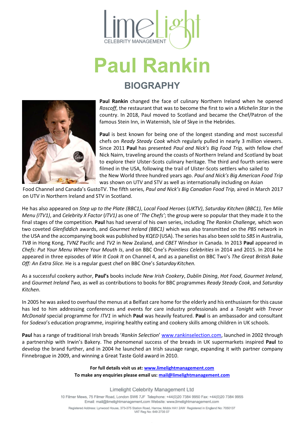 Paul Rankin BIOGRAPHY