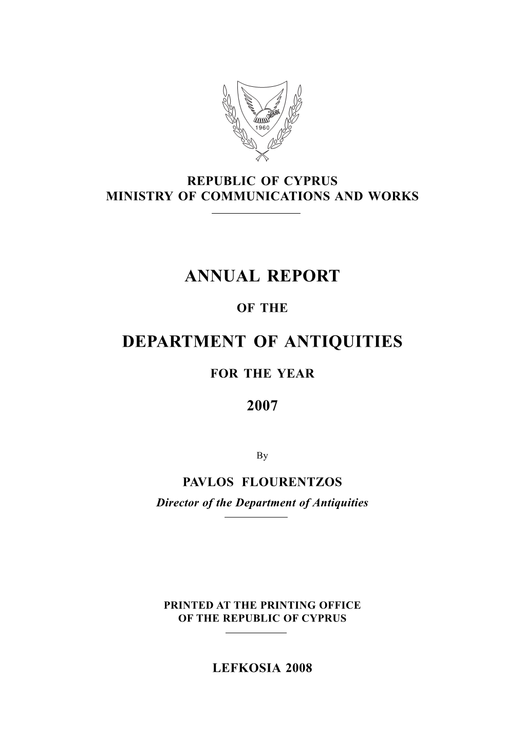 Annual Report of the Department of Antiquities for the Year 2007