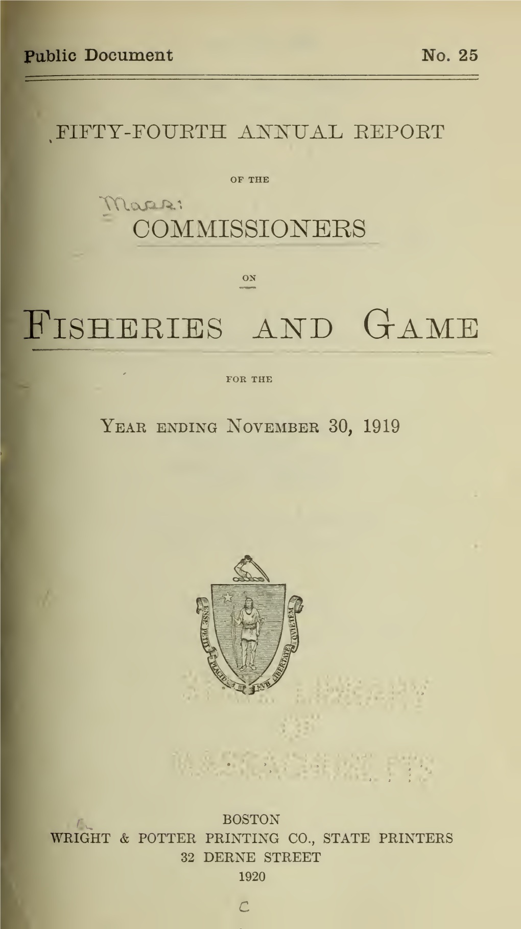Annual Report of Commissioners on Fisheries and Game of Massachusetts (1915, 1917-1919)