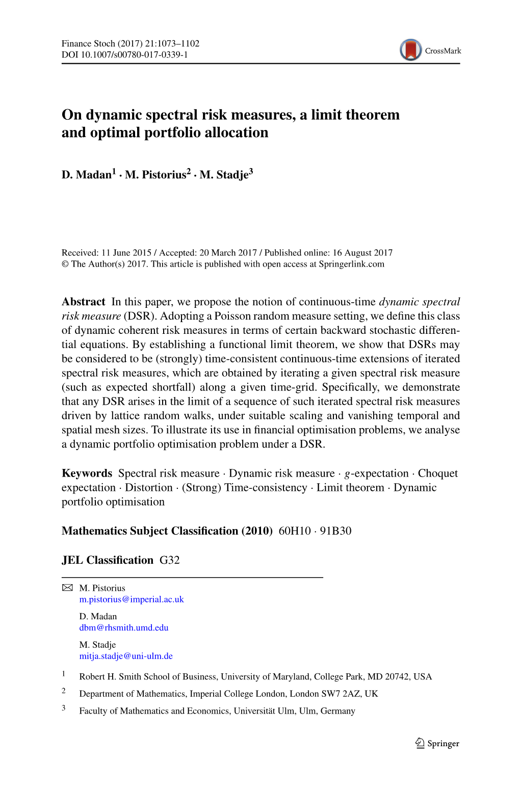 On Dynamic Spectral Risk Measures, a Limit Theorem and Optimal Portfolio Allocation