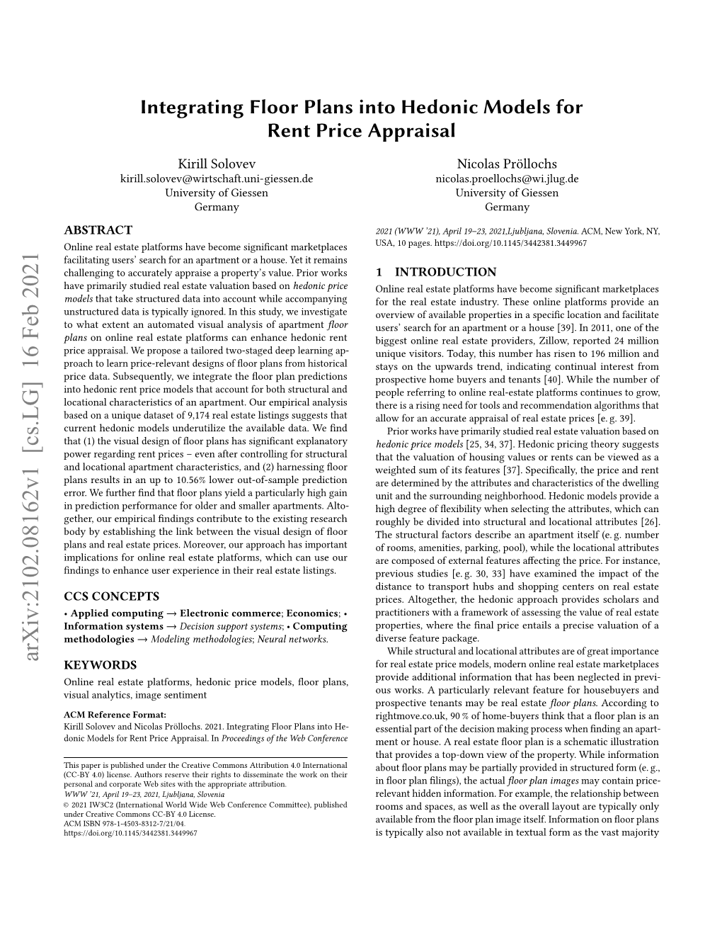 Integrating Floor Plans Into Hedonic Models for Rent Price Appraisal