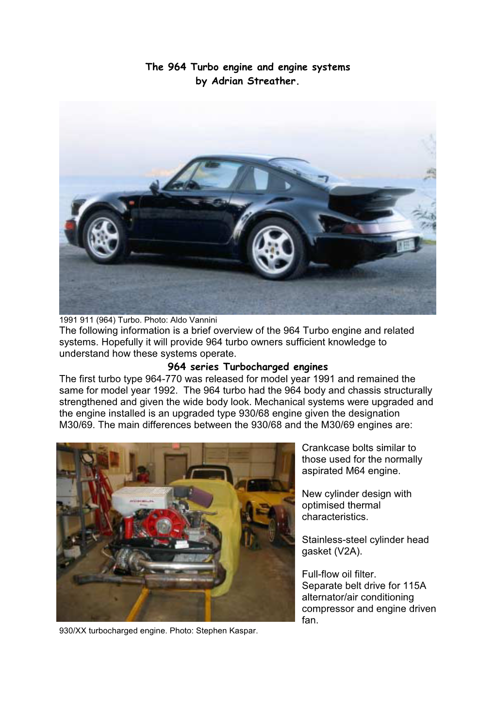 The 964 Turbo Engine and Engine Systems Overview