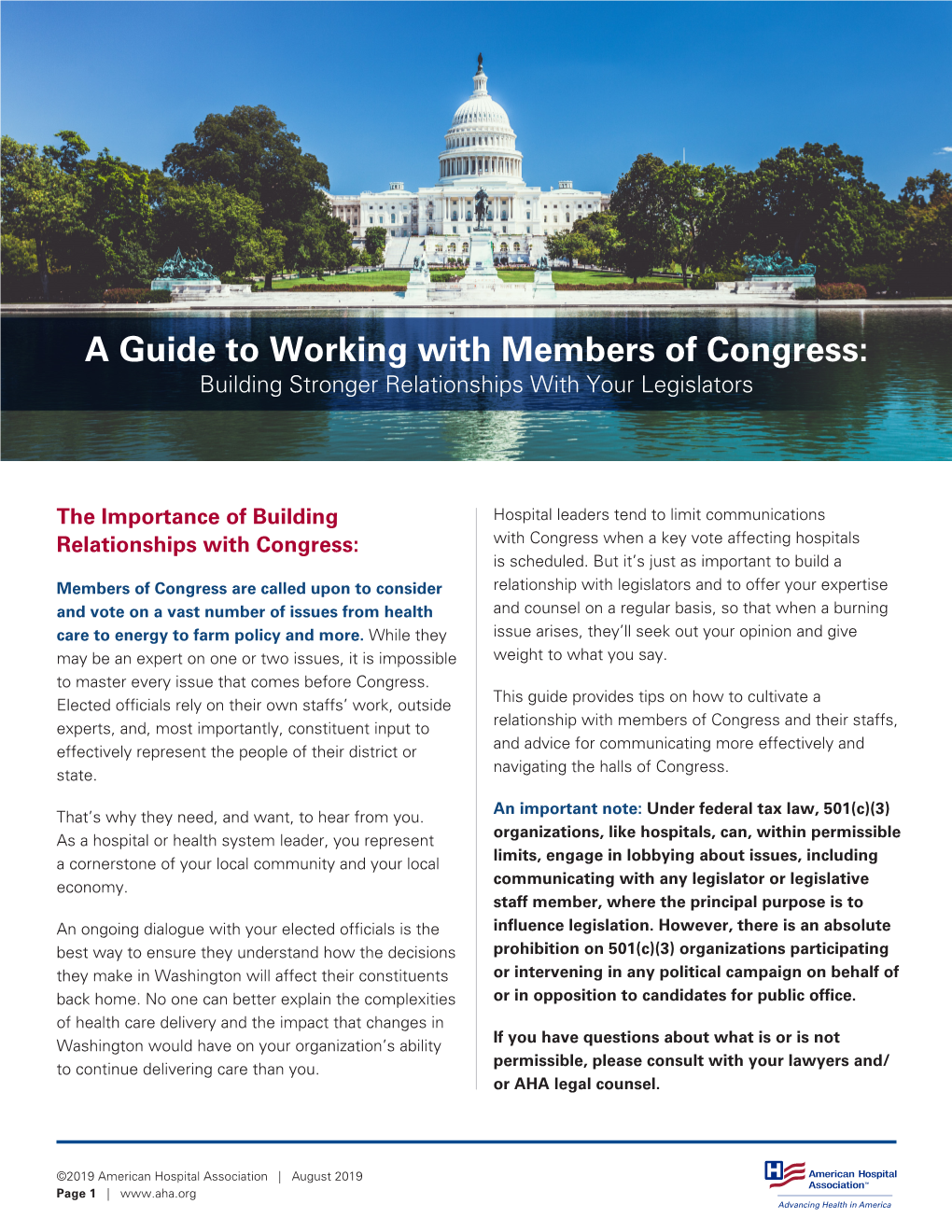 A Guide to Working with Members of Congress: Building Stronger Relationships with Your Legislators