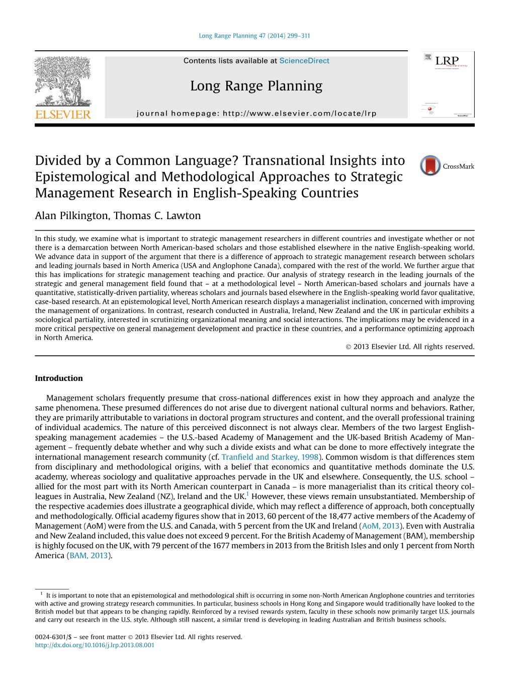Transnational Insights Into Epistemological and Methodological Approaches to Strategic Management Research in English-Speaking Countries
