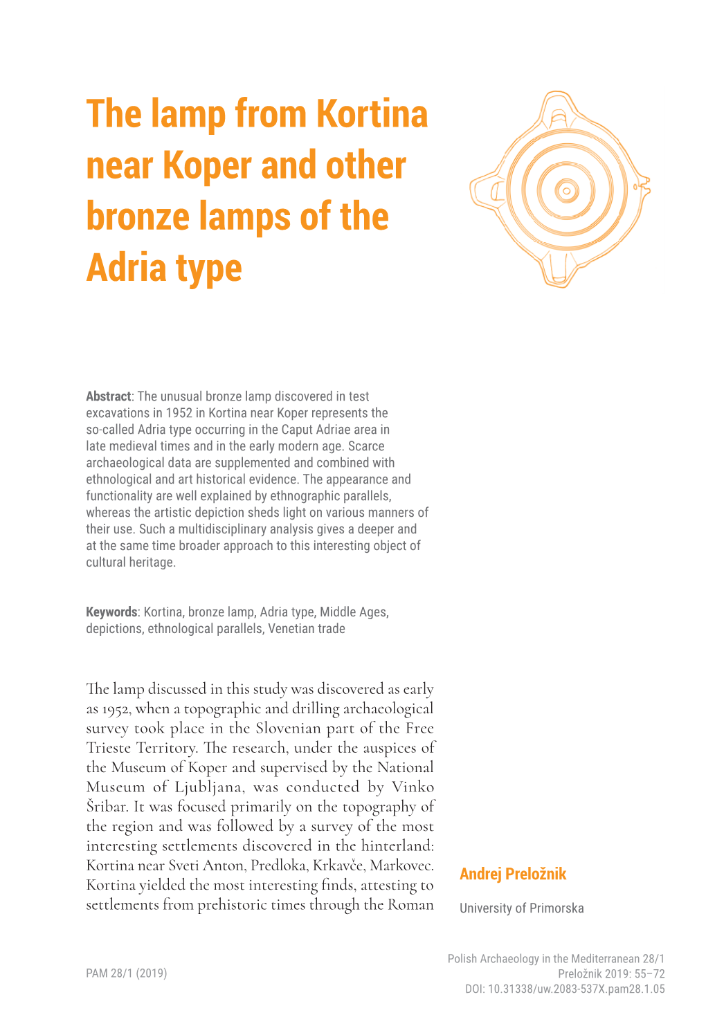 The Lamp from Kortina Near Koper and Other Bronze Lamps of the Adria Type