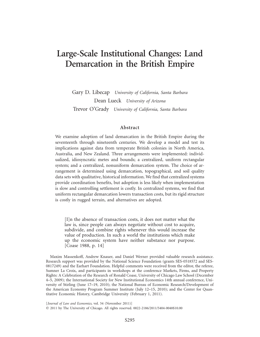 Large-Scale Institutional Changes: Land Demarcation in the British Empire