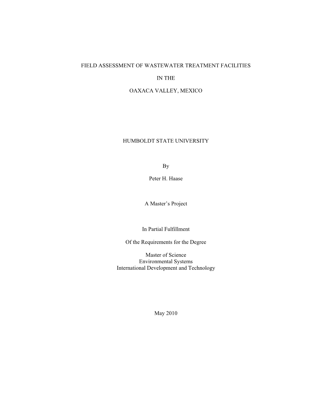 Field Assessment of Wastewater Treatment Facilities