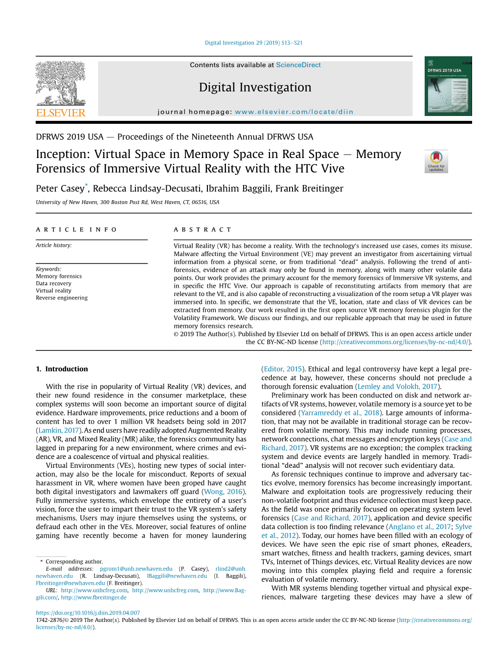 Memory Forensics of Immersive Virtual Reality with the HTC Vive