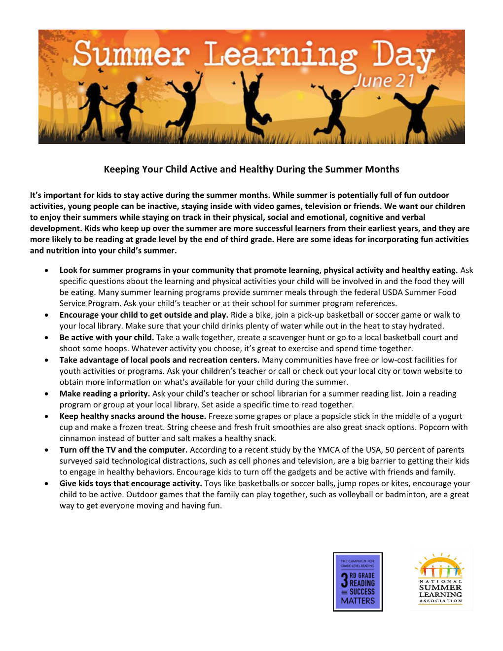 Keeping Your Child Active and Healthy During the Summer Months