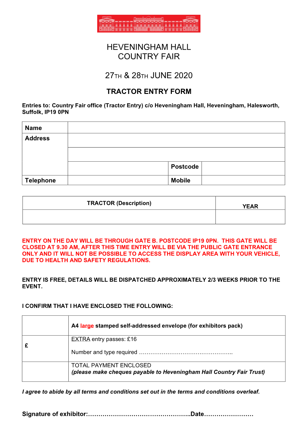 Tractor Entry Form