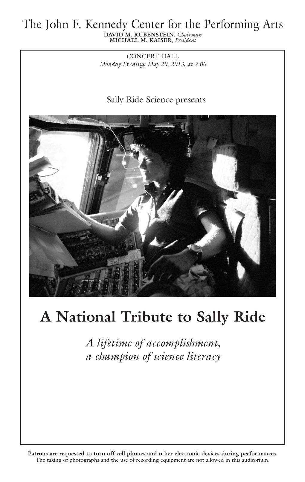 Program for National Tribute to Sally Ride