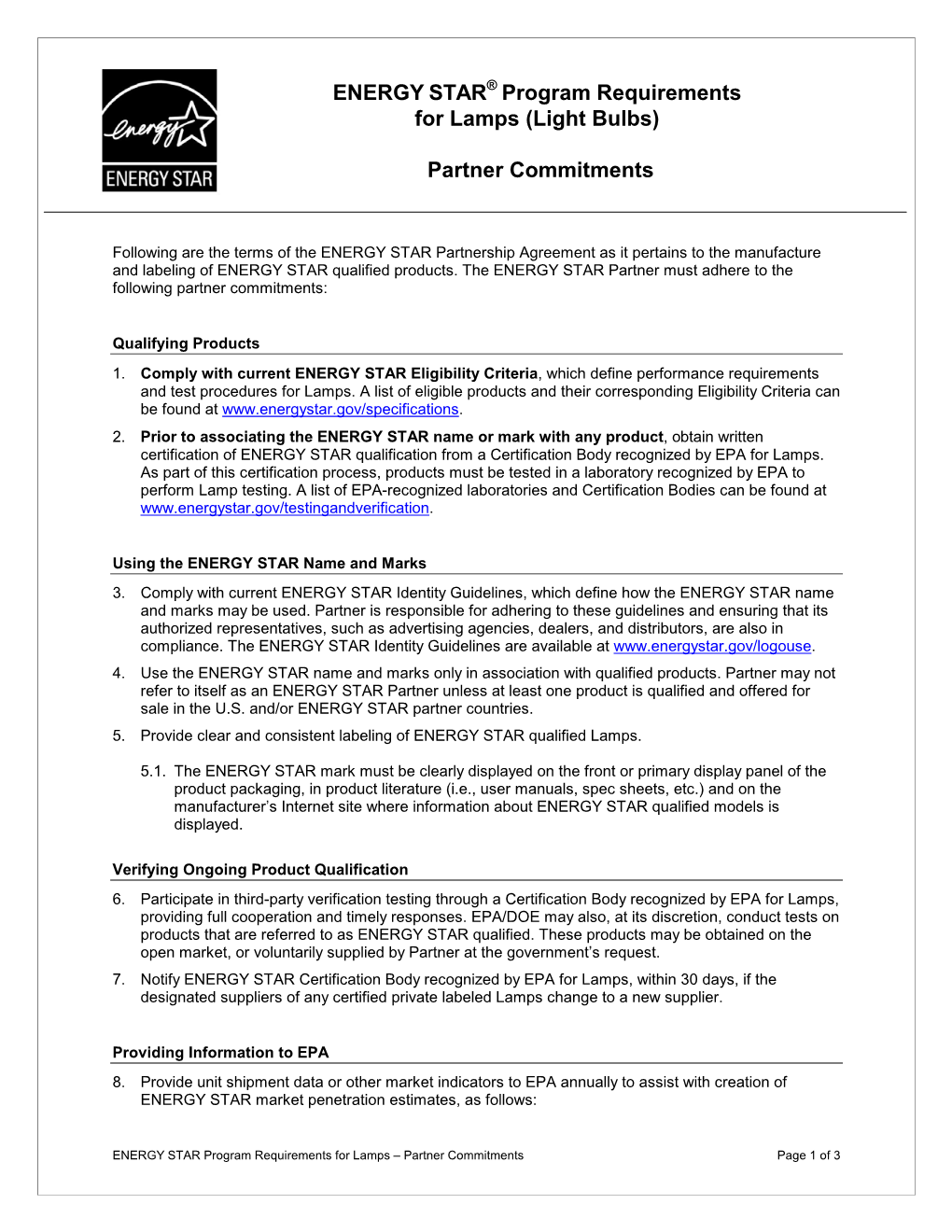 ENERGY STAR Program Requirements for Lamps (Light Bulbs)