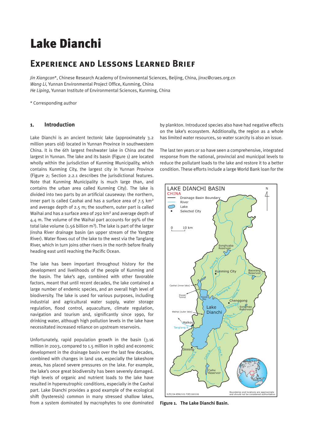 Lake Dianchi Experience and Lessons Learned Brief