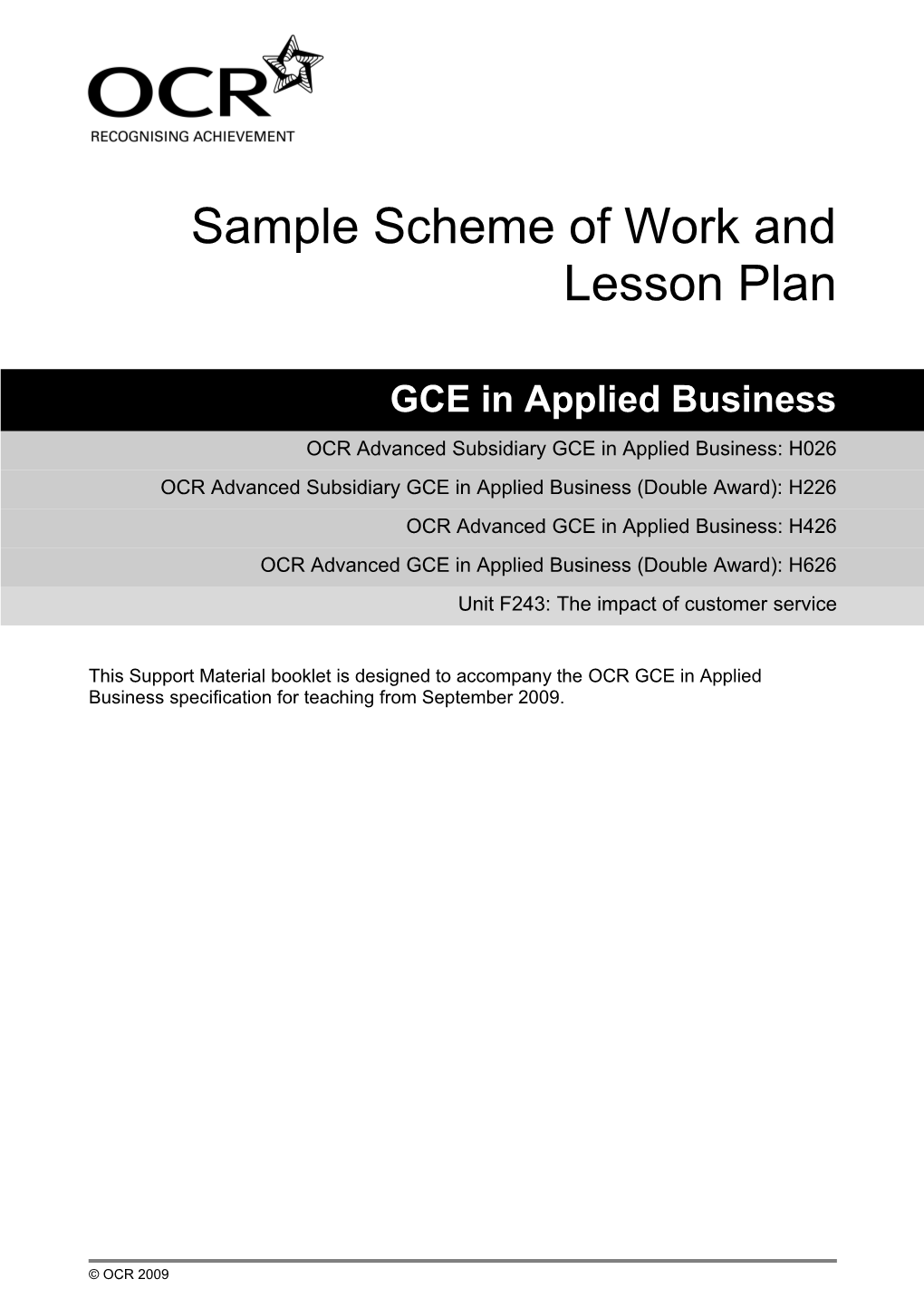 Sample Scheme of Work and Lesson Plan