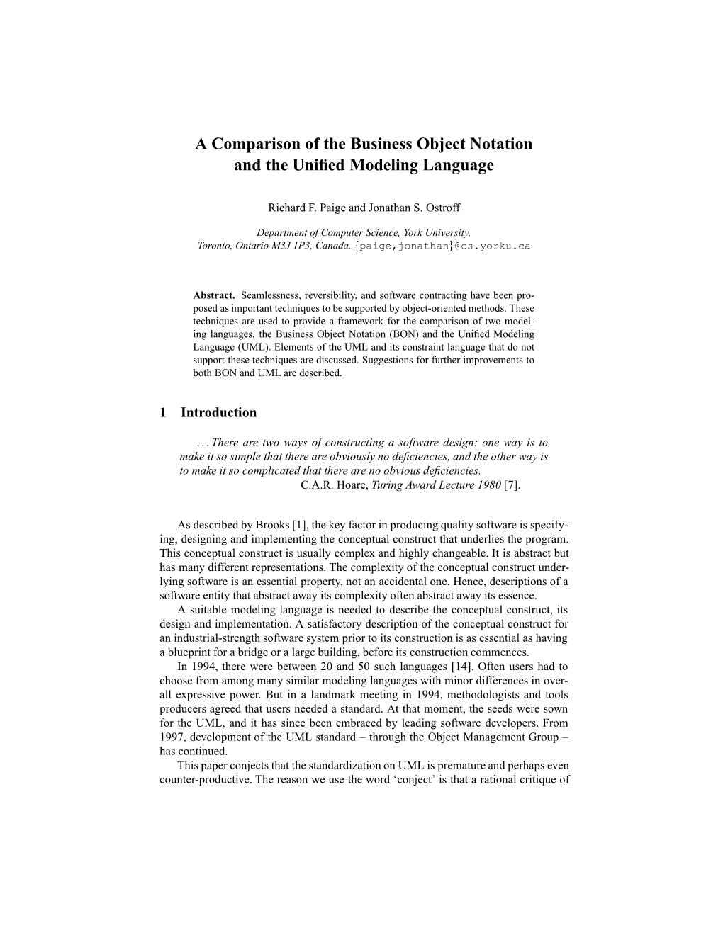 A Comparison of the Business Object Notation and the Unified Modeling Language