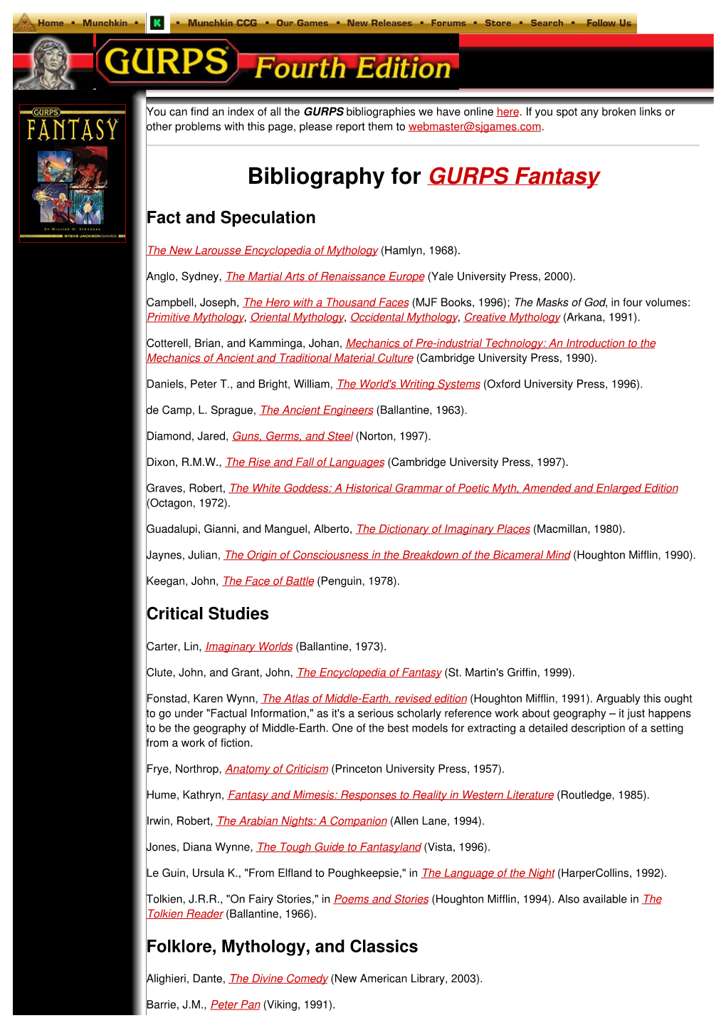 Bibliography for GURPS Fantasy