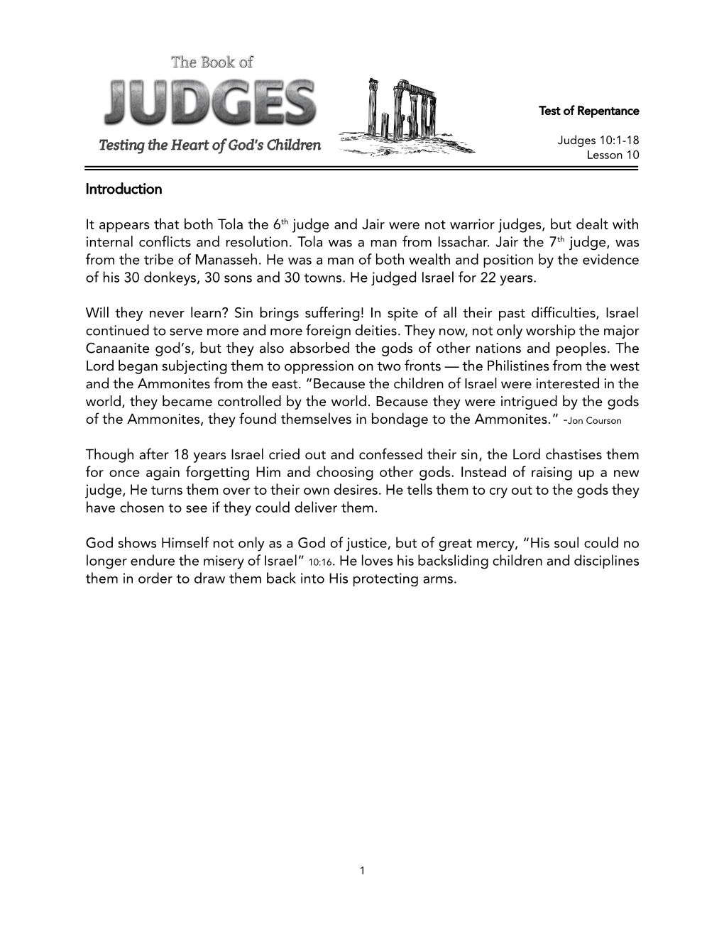 Judges 10:1-18 Lesson 10