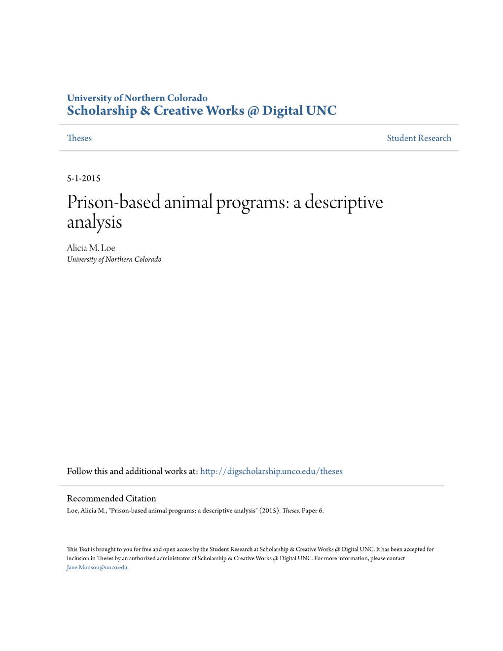 Prison-Based Animal Programs: a Descriptive Analysis Alicia M